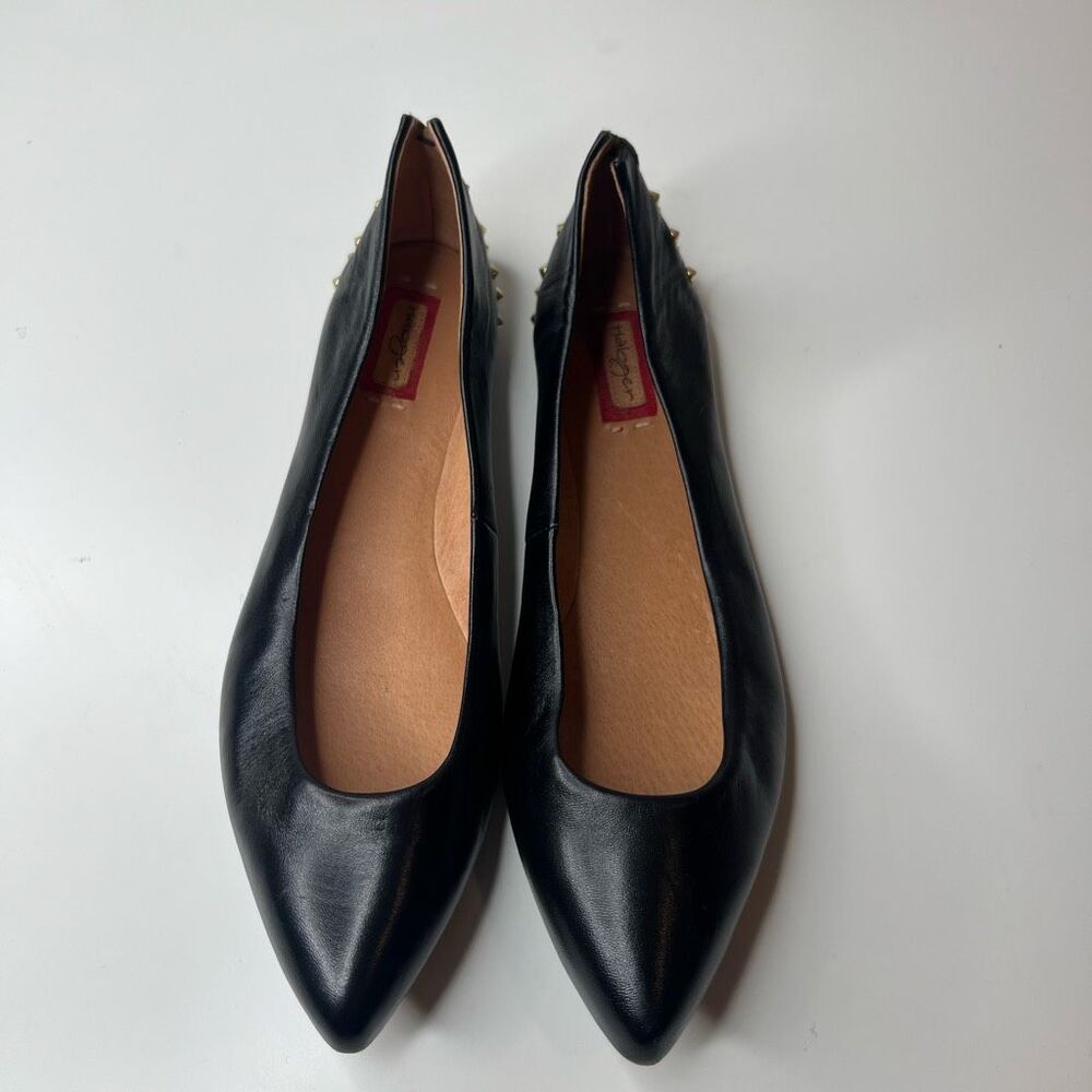 Halogen D1498* Womens Black Leather Studded Flats  Size 9
